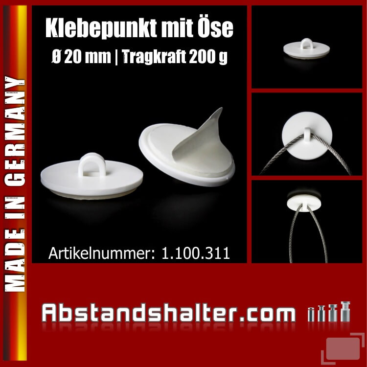 Klebepunkt mit Öse 20 mm | Kunststoff | Plastik | Deckenöse bis 200 g