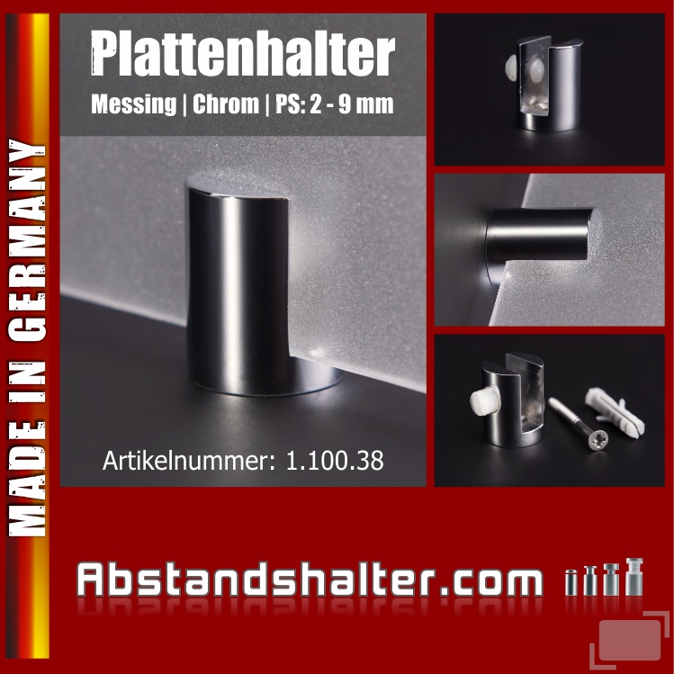 Plattenhalter rund Messing poliert | chrom Ø: 20 mm WA: 5 mm PS: 2-9 mm Plattenhalter rund Messing poliert | chrom Ø: 20 mm WA: 5 mm PS: 2-9 mm