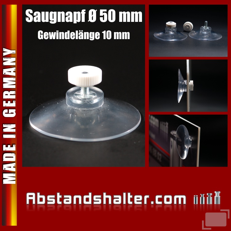 Saugnapf Ø 50 mm mit Gewinde 10 mm + Rändelmutter M4 | Kennzeichen