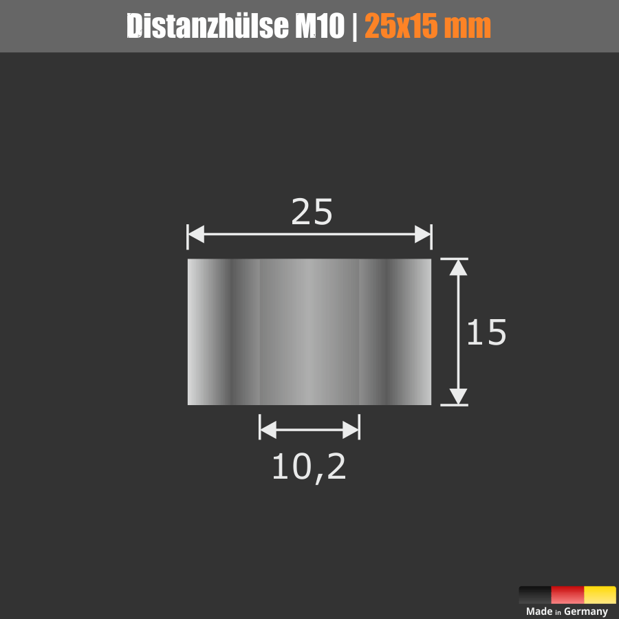 Distanzstück M8 M10 Abstandshalter Edelstahl Ø25mm WA:15mm L-Ø:10,2mm