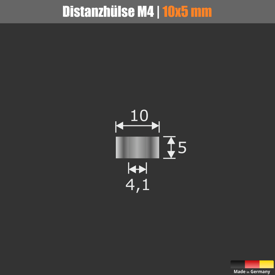 M4 Distanzhülse Abstandsstück Edelstahl Ø10mm WA:5mm L-Ø: 4,1mm | V2A