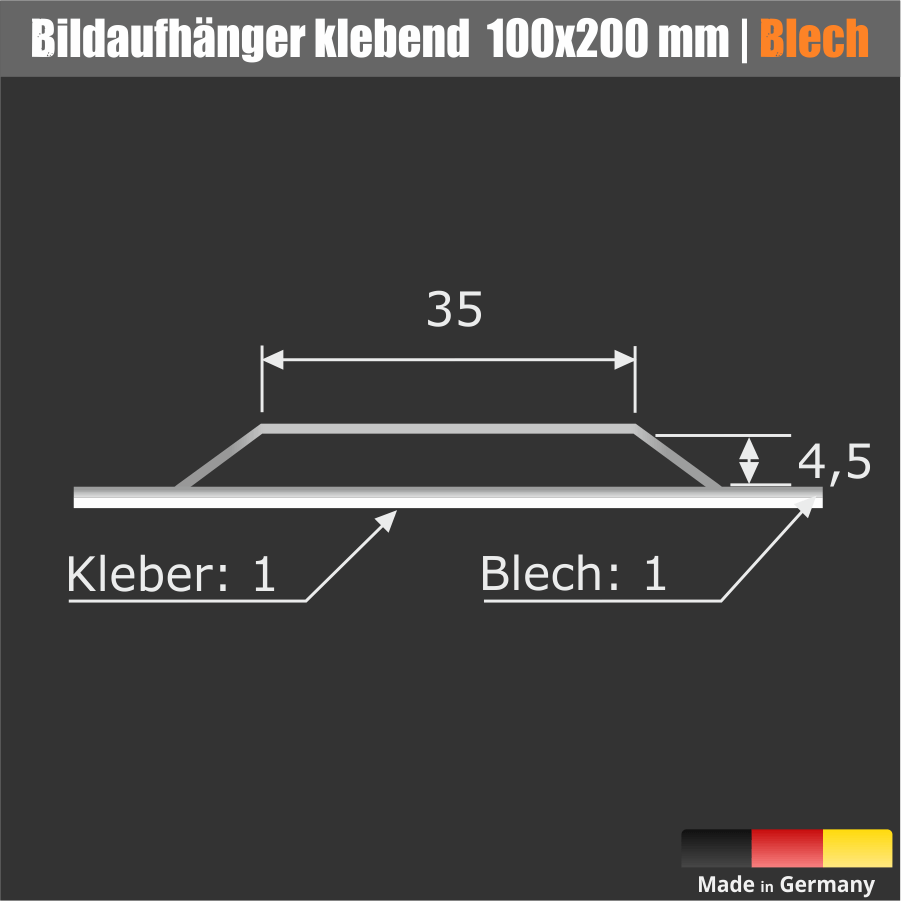 Haftblech Spiegelblech klebend 100x200mm Skizze2