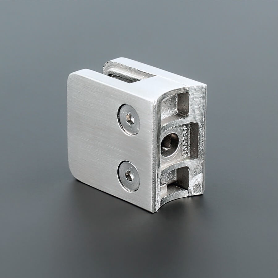 Edelstahlhalter V2A für Rundrohr Ø 42,4 Rückseite auf dunklem Untergrund