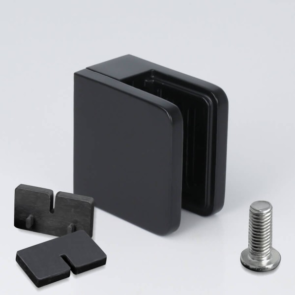 Glasklemmhalter Edelstahl eckig 45 x 45 mm schwarz RAL9005 PS: 1,5-10,76 mm | flach