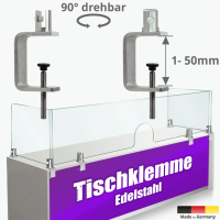 Tischklemme Spuckschutz Plexiglas Edelstahl K:1-50mm+Halter 3-10mm