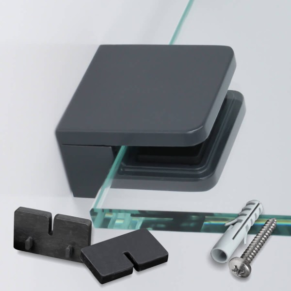 Glashalter Edelstahl anthrazit RAL7016 eckig 45x45 mm PS: 1,5-10,76 mm | Wandmontage