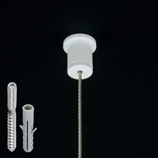 Seildeckenabhänger für Kugelseil 1,5-2mm | weiß | Stockschraube