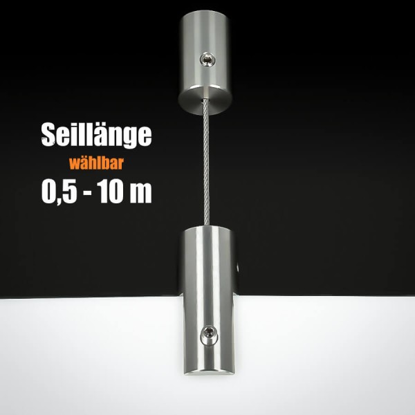 Edelstahl Abhängesystem Ø18mm PS:1-10mm Seil-Ø 1,5mm Seillänge 0,5-10m