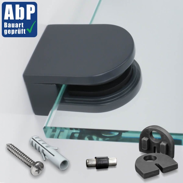 Glashalter Edelstahl V2A 50 x 40 mm anthrazit RAL7016 halbrund PS: 1,5-10,76 mm | Wandmontage