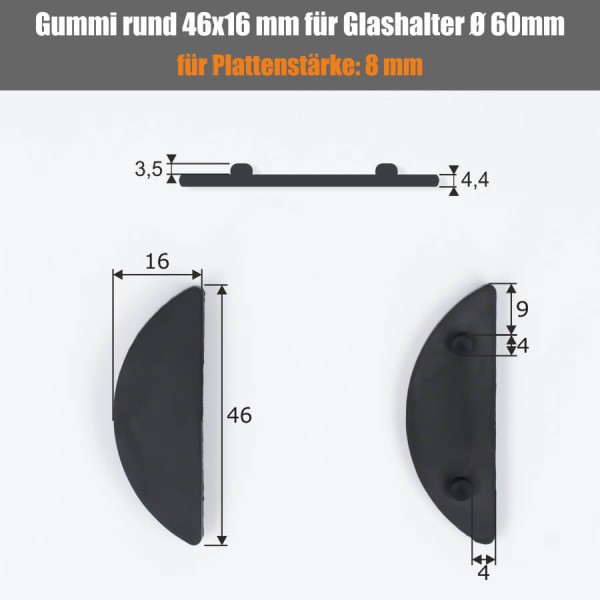 2 x Gummis 46x16 mm für Glashalter rund Ø 60 mm PS: 8-12,76 mm