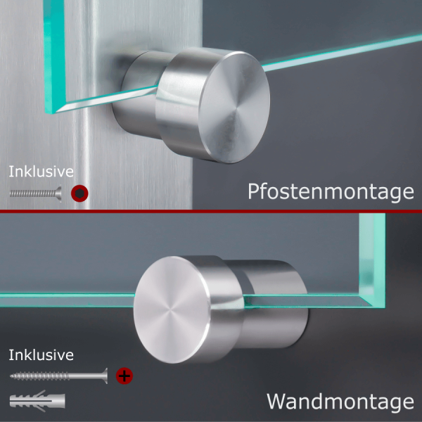 großer Spiegelhalter Klemmhalter Ø25mm aus Edelstahl für die Pfosten- oder Wandmontage