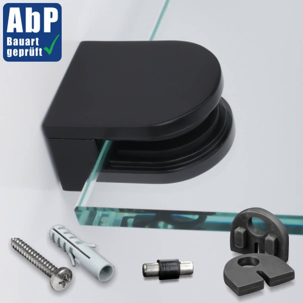 Glashalter Edelstahl V2A 50 x 40 mm schwarz RAL9005 halbrund PS: 1,5-10,76 mm | Wandmontage