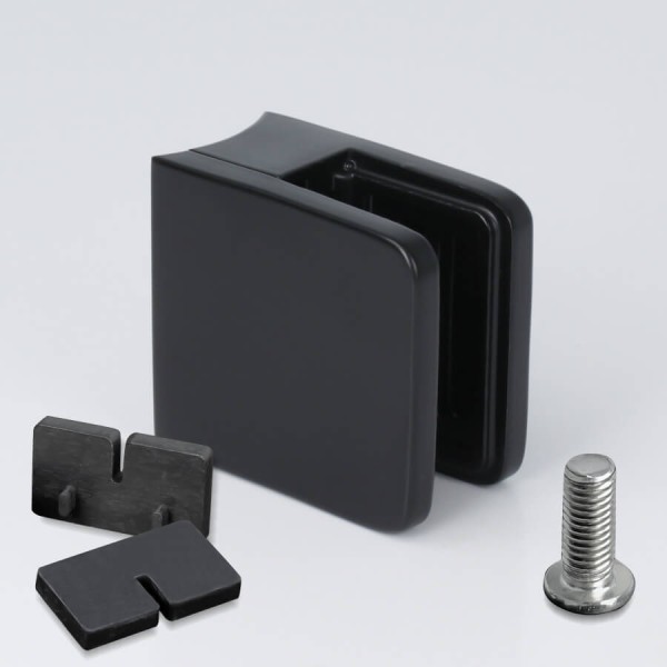 Edelstahl-Halter für Glas eckig 45x45mm schwarz RAL9005 PS: 1,5-10,76 mm | Rohr Ø 42,4