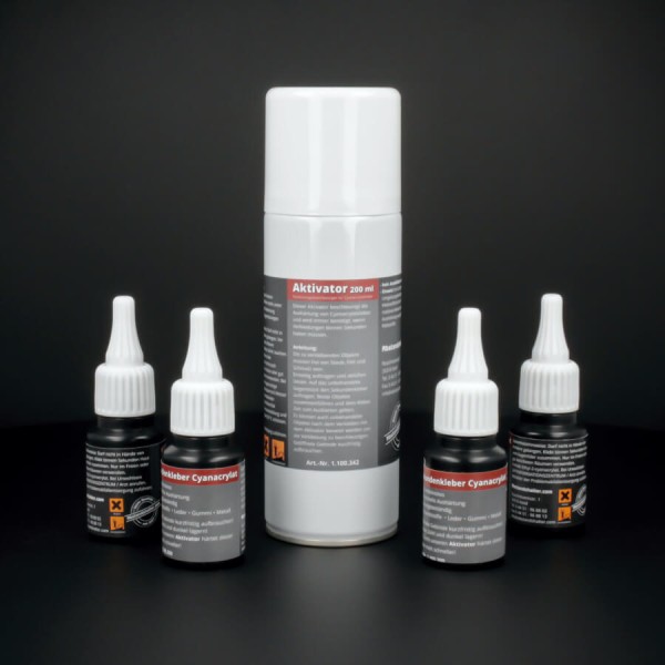 1 x Aktivator 200 ml + 4 x Sekundenkleber transparent 20ml | Cyanacrylat