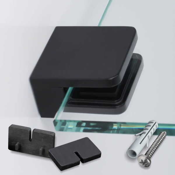Glashalter Edelstahl schwarz RAL9005 eckig 45x45 mm PS: 1,5-10,76 mm | Wandmontage