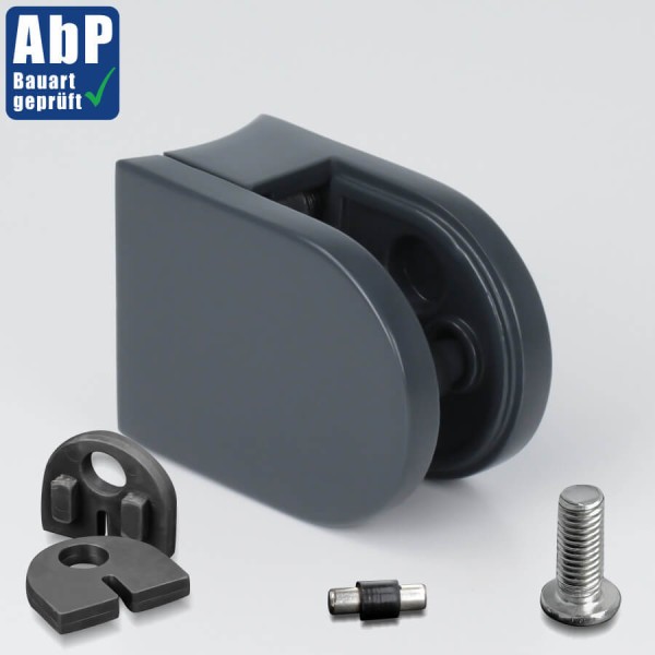 Glashalter Edelstahl V2A 50 x 40 mm anthrazit RAL7016 halbrund PS: 1,5-10,76 mm | Rohr Ø 42,4 mm