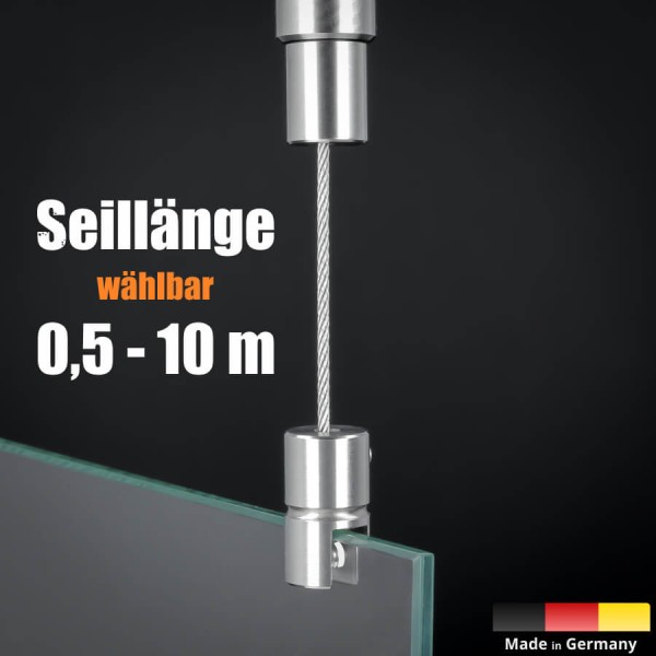 Deckenhalterung Set Edelstahl V2A Seilbefestigung 0,5 - 10m PS: 2-6 mm