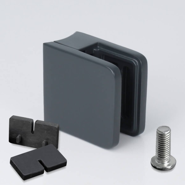 Edelstahl-Halter für Glas eckig 45x45mm anthrazit RAL7016 PS: 1,5-10,76 mm | Rohr Ø 42,4