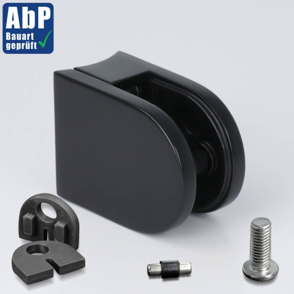 Glashalter Edelstahl V2A 50 x 40 mm schwarz RAL9005 halbrund PS: 1,5-10,76 mm | Rohr Ø 42,4 mm
