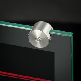 Tischaufsteller Klemme Edelstahl Bilder montiert Rückseite an Scheibe