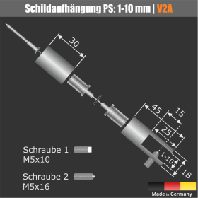 Schildaufhängung Edelstahl als Set Skizze mit Maßen