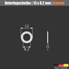 Unterlegscheibe Gummi Ø 13 Skizze mit Bemaßung auf dunklem Hintergrund