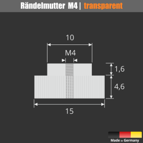 Rändelmutter M4 Gewinde klar Skizze mit Maße