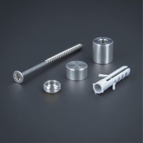 Schilderbefestigung Edelstahl V2A Ø 10x10mm Lieferumfang auf dunklem Untergrund