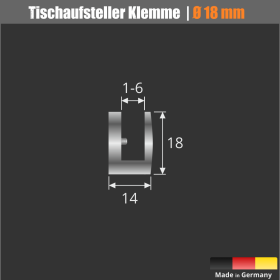 Tischaufsteller Klemme Edelstahl Bilder Skizze mit Abmessungen