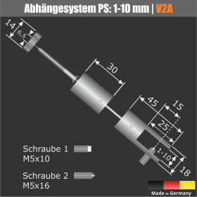 Abhängesystem aus Edelstahl Skizze mit Maße
