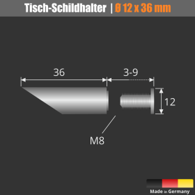 Tisch-Schildhalter für Platten mit Bohrung Edelstahl Ø 12 mm Skizze mit Abmessungen