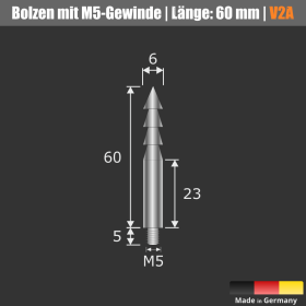 Edelstahlbolzen Buchstabenbefestigung Skizze auf schwarzem Untergrund