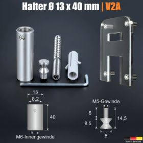 Abstandshalter verdeckte Montage Ø13x40mm Übersicht mit Maße