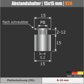 Abstandshalter schraubbar Edelstahl V2A Ø 15 mm Skizze mit Maße