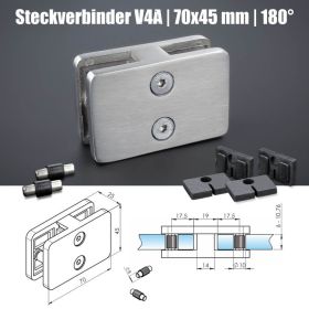 Glashalter Steckverbinder Edelstahl Skizze mit Maße auf dunklem Untergrund