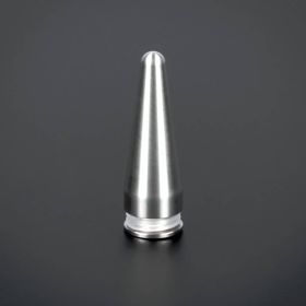 Tischaufsteller Platten mit Bohrung Edelstahl stehend auf dunklem Untergrund