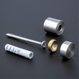 Schildbefestigung Edelstahl V2A Ø 18x15mm Aufbau auf dunklem Untergrund