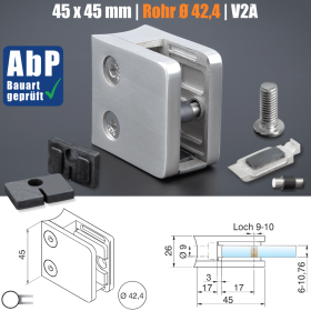 Glashalter Klemmhalter mit Sicherung 45x45mm Skizze mit Bemaßungen