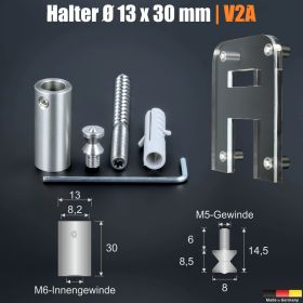 Distanzhalter verdeckte Montage Ø13x30mm Übersicht mit Skizzen