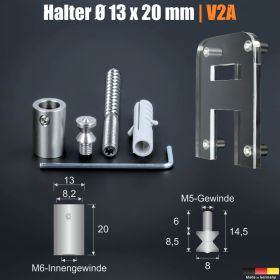 Schilderhalter Edelstahl Ø13x20mm Logobefestigung Skizze mit Abmessungen