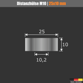 Distanzhülse M8 | M10 Distanzrohr Edelstahl Ø25mm Skizze mit Maßen