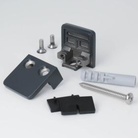 Glashalter Edelstahl anthrazit RAL7016 eckig 45x45 mm Lieferumfang auf hellen Untergrund