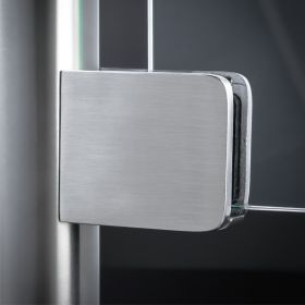 Glasklemme 52x52mm Edelstahl + Sicherung montiert an Rundpfosten