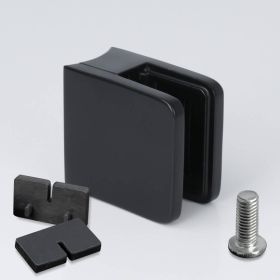 Edelstahl-Halter für Glas eckig 45x45mm schwarz RAL9005 auf hellem Untergrund