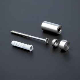 Schildbefestigung Edelstahl V2A Ø 10x20mm Aufbau auf dunklem Untergrund