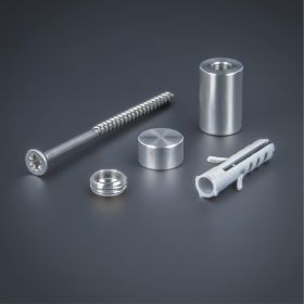 Schildbefestigung Edelstahl V2A Ø 10x15mm Lieferumfang auf dunklem Untergrund
