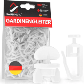 Gardinengleiter Ø 7mm mit Feststellern für Gardinenschiene Verpackung mit Produkten