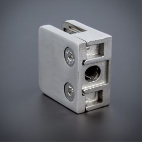 Glasklemmhalter Edelstahl eckig liegend auf dunklem Untergrund