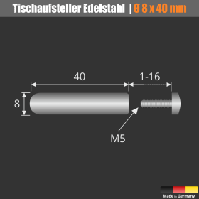 Tischaufsteller Edelstahl V2A Skizze mit Maße