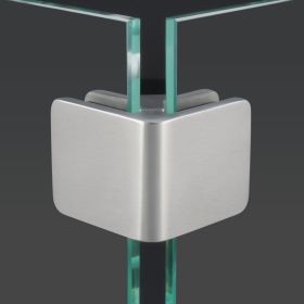 Eckhalter Eckverbinder v4a 90grad montiert mit zwei Scheiben auf dunklem Untergrund